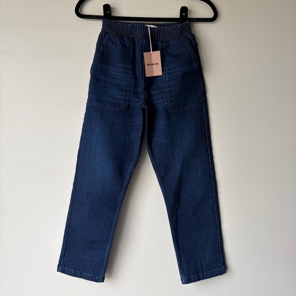 Mini Boden NWT Pull On Elastic‎ Waist Dark Wash Denim Jeans Girls 9-10Y